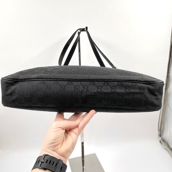 Gucci GG Monogram Eclipse Tote Bag Cloth Canvas Leather Trim Black Y2K Purse - Picture 13 of 16